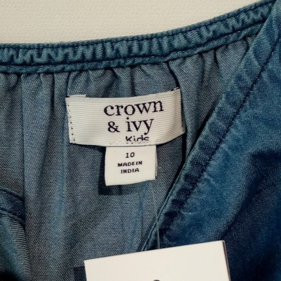 Crown & Ivy Kids Girls Denim Romper sz 10 or 12 Lightweight Embroidered detail - Picture 8 of 12